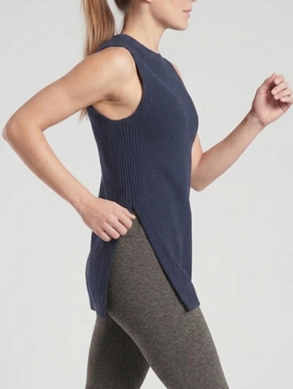 Athleta Navy Long And Lean Side Slit Athletic Ribbed Everyday Functional Tunic